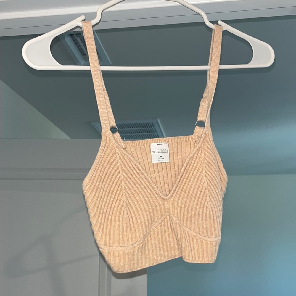 Ribbed Knit Tan Crop Top
